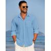 COOFANDY Men’s Linen Long Sleeve Shirts Casual Button Down Untucked Shirt Vacation Wedding Shirts with Pocket(Dark Blue)