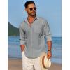 COOFANDY Men’s Linen Long Sleeve Shirts Casual Button Down Untucked Shirt Vacation Wedding Shirts with Pocket(Dark Grey)