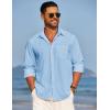 COOFANDY Men’s Linen Long Sleeve Shirts Casual Button Down Untucked Shirt Vacation Wedding Shirts with Pocket(Light Blue)