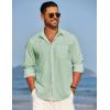 COOFANDY Men’s Linen Long Sleeve Shirts Casual Button Down Untucked Shirt Vacation Wedding Shirts with Pocket(Light Green)