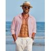 COOFANDY Men’s Linen Long Sleeve Shirts Casual Button Down Untucked Shirt Vacation Wedding Shirts with Pocket(Pink)