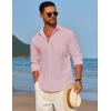 COOFANDY Men’s Linen Long Sleeve Shirts Casual Button Down Untucked Shirt Vacation Wedding Shirts with Pocket(Pink)