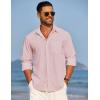COOFANDY Men’s Linen Long Sleeve Shirts Casual Button Down Untucked Shirt Vacation Wedding Shirts with Pocket(Pink)