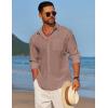 COOFANDY Men’s Linen Long Sleeve Shirts Casual Button Down Untucked Shirt Vacation Wedding Shirts with Pocket(Red)
