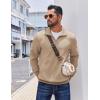 COOFANDY Mens Quarter Zip Pullover Casual Long Sleeve Quilted Sweatshirt Mock Neck Polo Sweater with Pocket(Khaki)