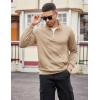 COOFANDY Mens Quarter Zip Pullover Casual Long Sleeve Quilted Sweatshirt Mock Neck Polo Sweater with Pocket(Khaki)