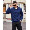 COOFANDY Mens Quarter Zip Pullover Casual Long Sleeve Quilted Sweatshirt Mock Neck Polo Sweater with Pocket(Navy Blue)