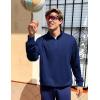COOFANDY Mens Quarter Zip Pullover Casual Long Sleeve Quilted Sweatshirt Mock Neck Polo Sweater with Pocket(Navy Blue)