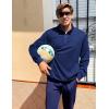COOFANDY Mens Quarter Zip Pullover Casual Long Sleeve Quilted Sweatshirt Mock Neck Polo Sweater with Pocket(Navy Blue)