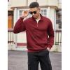 COOFANDY Mens Quarter Zip Pullover Casual Long Sleeve Quilted Sweatshirt Mock Neck Polo Sweater with Pocket(Wine Red)
