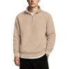 COOFANDY Mens Quarter Zip Pullover Quilted Sweatshirt Knit Long Sleeve Sweater Half Zip Polo Sweatshirts with Pocket(All Khaki)