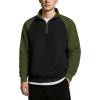 COOFANDY Mens Quarter Zip Pullover Quilted Sweatshirt Knit Long Sleeve Sweater Half Zip Polo Sweatshirts with Pocket(Army Green/Black)