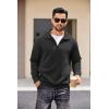 COOFANDY Mens Quarter Zip Pullover Quilted Sweatshirt Knit Long Sleeve Sweater Half Zip Polo Sweatshirts with Pocket(Black)