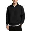 COOFANDY Mens Quarter Zip Pullover Quilted Sweatshirt Knit Long Sleeve Sweater Half Zip Polo Sweatshirts with Pocket(Black)