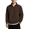 COOFANDY Mens Quarter Zip Pullover Quilted Sweatshirt Knit Long Sleeve Sweater Half Zip Polo Sweatshirts with Pocket(Brown)