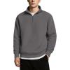 COOFANDY Mens Quarter Zip Pullover Quilted Sweatshirt Knit Long Sleeve Sweater Half Zip Polo Sweatshirts with Pocket(Dark Gray)