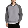 COOFANDY Mens Quarter Zip Pullover Quilted Sweatshirt Knit Long Sleeve Sweater Half Zip Polo Sweatshirts with Pocket(Dark Gray/Light Grey)