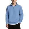 COOFANDY Mens Quarter Zip Pullover Quilted Sweatshirt Knit Long Sleeve Sweater Half Zip Polo Sweatshirts with Pocket(Light Blue)