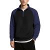 COOFANDY Mens Quarter Zip Pullover Quilted Sweatshirt Knit Long Sleeve Sweater Half Zip Polo Sweatshirts with Pocket(Navy Blue/Black)