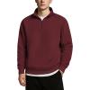 COOFANDY Mens Quarter Zip Pullover Quilted Sweatshirt Knit Long Sleeve Sweater Half Zip Polo Sweatshirts with Pocket(Red)