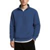 COOFANDY Mens Quarter Zip Pullover Quilted Sweatshirt Knit Long Sleeve Sweater Half Zip Polo Sweatshirts with Pocket(Slate Blue)
