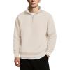 COOFANDY Mens Quarter Zip Pullover Quilted Sweatshirt Knit Long Sleeve Sweater Half Zip Polo Sweatshirts with Pocket(White)