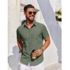 COOFANDY Men’s Short Sleeve Button Down Shirt Casual Untucked Dress Shirt Stretch Denim Shirt(A-army Green)
