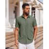 COOFANDY Men’s Short Sleeve Button Down Shirt Casual Untucked Dress Shirt Stretch Denim Shirt(A-army Green)