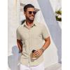 COOFANDY Men’s Short Sleeve Button Down Shirt Casual Untucked Dress Shirt Stretch Denim Shirt(Beige)