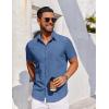 COOFANDY Men’s Short Sleeve Button Down Shirt Casual Untucked Dress Shirt Stretch Denim Shirt(Blue)