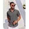 COOFANDY Men’s Short Sleeve Button Down Shirt Casual Untucked Dress Shirt Stretch Denim Shirt(Dark Grey)