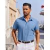 COOFANDY Men’s Short Sleeve Button Down Shirt Casual Untucked Dress Shirt Stretch Denim Shirt(Light Blue)