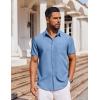 COOFANDY Men’s Short Sleeve Button Down Shirt Casual Untucked Dress Shirt Stretch Denim Shirt(Light Blue)