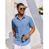 COOFANDY Men’s Short Sleeve Button Down Shirt Casual Untucked Dress Shirt Stretch Denim Shirt(Light Blue)