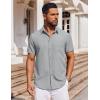 COOFANDY Men’s Short Sleeve Button Down Shirt Casual Untucked Dress Shirt Stretch Denim Shirt(Light Gray)