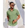 COOFANDY Men’s Short Sleeve Button Down Shirt Casual Untucked Dress Shirt Stretch Denim Shirt(Light Green)
