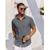 COOFANDY Men’s Short Sleeve Button Down Shirt Casual Untucked Dress Shirt Stretch Denim Shirt(Light Grey)