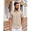 COOFANDY Men’s Short Sleeve Button Down Shirt Casual Untucked Dress Shirt Stretch Denim Shirt(Light Khaki)