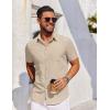 COOFANDY Men’s Short Sleeve Button Down Shirt Casual Untucked Dress Shirt Stretch Denim Shirt(Light Khaki)