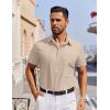 COOFANDY Men’s Short Sleeve Button Down Shirt Casual Untucked Dress Shirt Stretch Denim Shirt(Light Khaki)