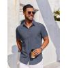 COOFANDY Men’s Short Sleeve Button Down Shirt Casual Untucked Dress Shirt Stretch Denim Shirt(Navy Blue)
