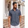 COOFANDY Men’s Short Sleeve Button Down Shirt Casual Untucked Dress Shirt Stretch Denim Shirt(Navy Blue)