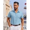 COOFANDY Men’s Short Sleeve Button Down Shirt Casual Untucked Dress Shirt Stretch Denim Shirt(Sky Blue)