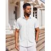 COOFANDY Men’s Short Sleeve Button Down Shirt Casual Untucked Dress Shirt Stretch Denim Shirt(White)