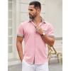 COOFANDY Mens Short Sleeve Button Down Shirts Casual Wrinkle Free Dress Shirt Plaid Collar Summer Shirts(Pink(stripe))