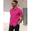 COOFANDY Men’s Short Sleeve Casual Button Down Shirt Business Untucked Dress Shirts with Pocket(Bright Pink)