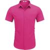 COOFANDY Men’s Short Sleeve Casual Button Down Shirt Business Untucked Dress Shirts with Pocket(Bright Pink)