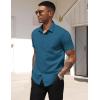COOFANDY Men’s Short Sleeve Casual Button Down Shirt Business Untucked Dress Shirts with Pocket(Teal)