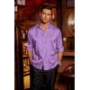 COOFANDY Men’s Silk Satin Dress Shirts Jacquard Long Sleeve Floral Button Up Shirts Party Prom Wedding Shirt(Violet)