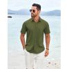COOFANDY Shirts for Men Short Sleeve Button Down Shirt Casual Summer Beach Shirt(Army Green)